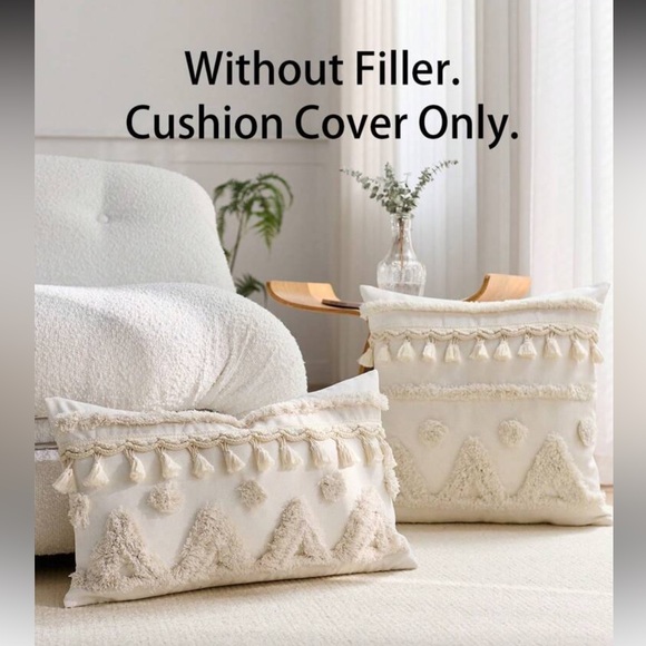 Set of Boho Cream Decorative Pillows with Tassels - Picture 5 of 8